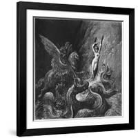 Ruggiero Rescuing Angelica, Illustration from Canto X of 'Orlando Furioso' by Ludovico Ariosto-Gustave Doré-Framed Giclee Print