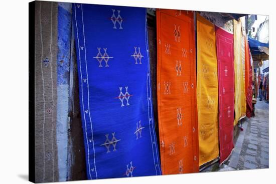 Rugs Hung on the Wall in Chefchaouen, Morocco, North Africa, Africa-Simon Montgomery-Stretched Canvas