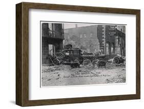 Ruined Sackville Street, Dublin, Barricaded with Motor Cars-null-Framed Photographic Print
