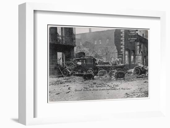 Ruined Sackville Street, Dublin, Barricaded with Motor Cars-null-Framed Photographic Print