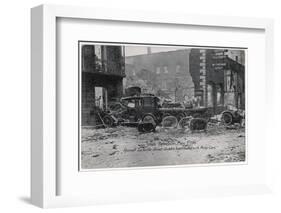 Ruined Sackville Street, Dublin, Barricaded with Motor Cars-null-Framed Photographic Print