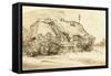 Ruined Thatched Cottage Overgrown with Bushes (Pen and Ink and Wash on Paper)-Rembrandt van Rijn-Framed Stretched Canvas