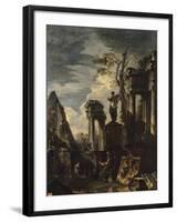 Ruines d'architecture antique avec la pyramide de Cestius et la statue de Flore.-Giovanni Paolo Pannini-Framed Giclee Print