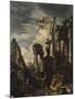 Ruines d'architecture antique avec la pyramide de Cestius et la statue de Flore.-Giovanni Paolo Pannini-Mounted Giclee Print