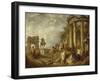 Ruines d'architecture avec l'Arc de Janus, le temple de Vesta, la statue équestre de Marc-Aurèle-Giovanni Paolo Pannini-Framed Giclee Print