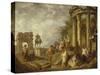 Ruines d'architecture avec l'Arc de Janus, le temple de Vesta, la statue équestre de Marc-Aurèle-Giovanni Paolo Pannini-Stretched Canvas