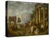 Ruines d'architecture avec l'Arc de Janus, le temple de Vesta, la statue équestre de Marc-Aurèle-Giovanni Paolo Pannini-Stretched Canvas