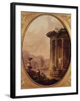 Ruines romaines avec personnages-Hubert Robert-Framed Giclee Print