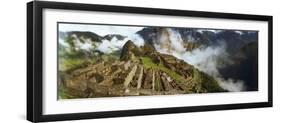 Ruins of Buildings at an Archaeological Site, Inca Ruins, Machu Picchu, Cusco Region, Peru-null-Framed Premium Photographic Print