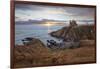 Ruins of Dunskey Castle on rugged coastline at sunset-Stuart Black-Framed Photographic Print