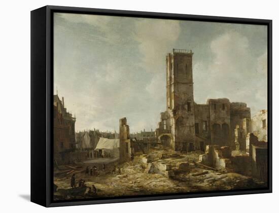 Ruins of the Old Town Hall of Amsterdam after the Fire of 7 July-Jan Abrahamsz. Beerstraten-Framed Stretched Canvas