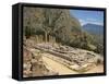 Ruins of the Temple of Apollo, with Hills in the Background, at Delphi, Greece-Ken Gillham-Framed Stretched Canvas