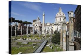 Ruins of Trajan Forum (Foro Traiano) with Trajan's Column and Santa Maria Di Loreto-Stuart Black-Stretched Canvas