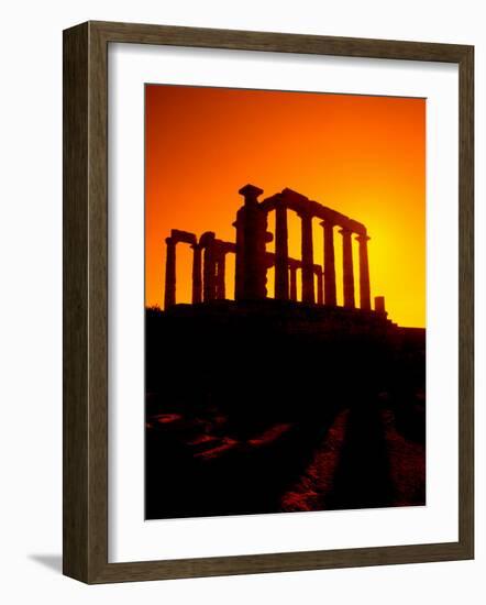 Ruins on Cliff in Cape Sounion, Poseidon, Greece-Bill Bachmann-Framed Photographic Print