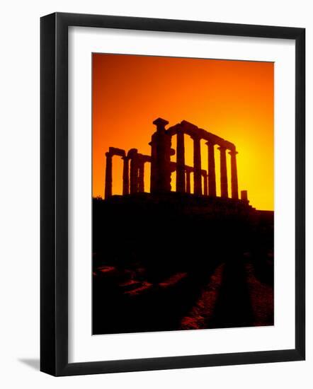 Ruins on Cliff in Cape Sounion, Poseidon, Greece-Bill Bachmann-Framed Photographic Print