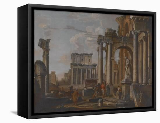 Ruins with the Temple of Antonius and Faustina, C.1727-30-Giovanni Paolo Pannini-Framed Stretched Canvas