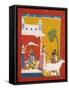 Rukmini Offering Water to the Sage Narada While Her Consort Krishna Sits in Her House-null-Framed Stretched Canvas