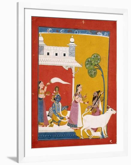 Rukmini Offering Water to the Sage Narada While Her Consort Krishna Sits in Her House-null-Framed Giclee Print