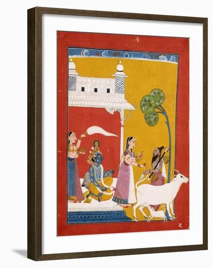 Rukmini Offering Water to the Sage Narada While Her Consort Krishna Sits in Her House-null-Framed Giclee Print