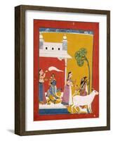 Rukmini Offering Water to the Sage Narada While Her Consort Krishna Sits in Her House-null-Framed Giclee Print