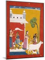 Rukmini Offering Water to the Sage Narada While Her Consort Krishna Sits in Her House-null-Mounted Giclee Print