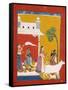 Rukmini Offering Water to the Sage Narada While Her Consort Krishna Sits in Her House-null-Framed Stretched Canvas