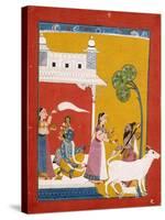 Rukmini Offering Water to the Sage Narada While Her Consort Krishna Sits in Her House-null-Stretched Canvas