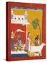 Rukmini Offering Water to the Sage Narada While Her Consort Krishna Sits in Her House-null-Stretched Canvas