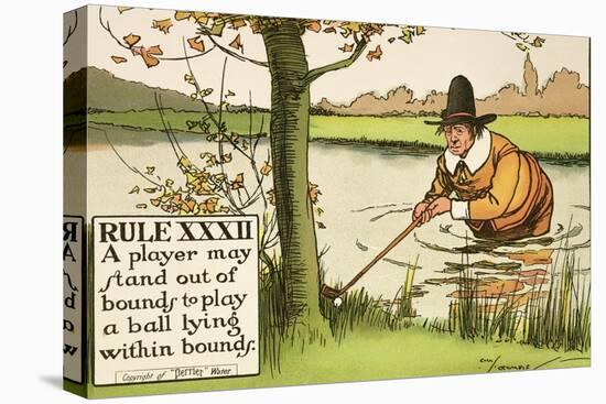 Rule XXXII: A Player May Stand out of Bounds to Play a Ball Lying Within Bounds, from Rules of Golf-Charles Crombie-Stretched Canvas