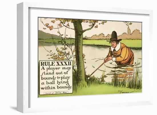 Rule XXXII: A Player May Stand out of Bounds to Play a Ball Lying Within Bounds, from Rules of Golf-Charles Crombie-Framed Giclee Print