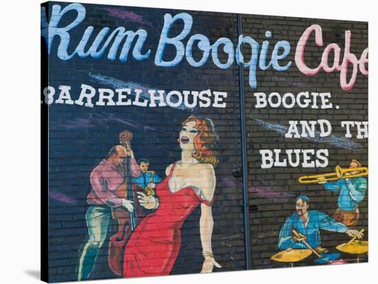 Rum Boogie Cafe, Wall Mural, Beale Street Entertainment Area, Memphis, Tennessee, USA-Walter Bibikow-Stretched Canvas