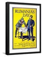 'Rumania's Day', Poster Showing the Kaiser and the King of Romania Arguing While Examining a Map,…-null-Framed Giclee Print