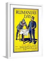 'Rumania's Day', Poster Showing the Kaiser and the King of Romania Arguing While Examining a Map,…-null-Framed Giclee Print