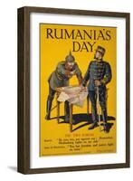 Rumania's Day', Poster Showing the Kaiser and the King of Romania Arguing While Examining a Map-null-Framed Giclee Print