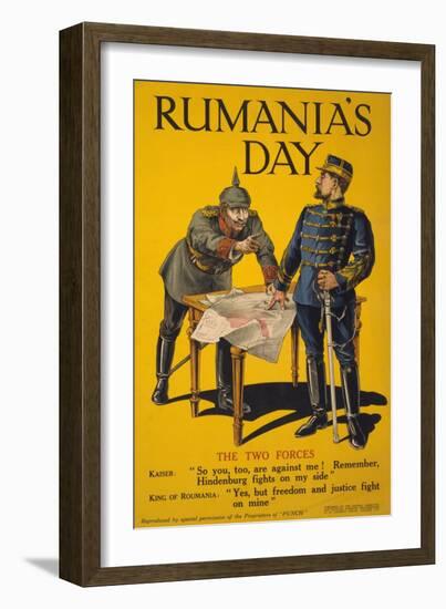 Rumania's Day', Poster Showing the Kaiser and the King of Romania Arguing While Examining a Map-null-Framed Giclee Print