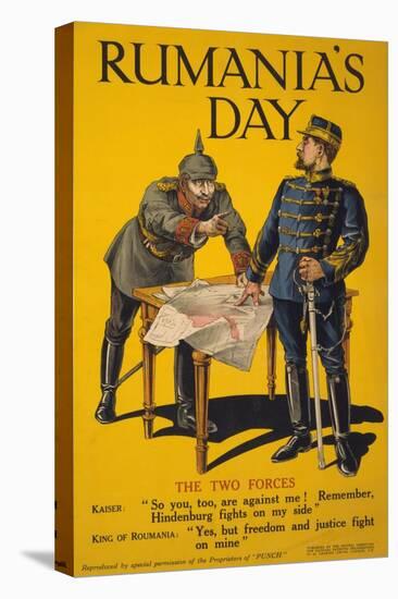 Rumania's Day', Poster Showing the Kaiser and the King of Romania Arguing While Examining a Map-null-Stretched Canvas