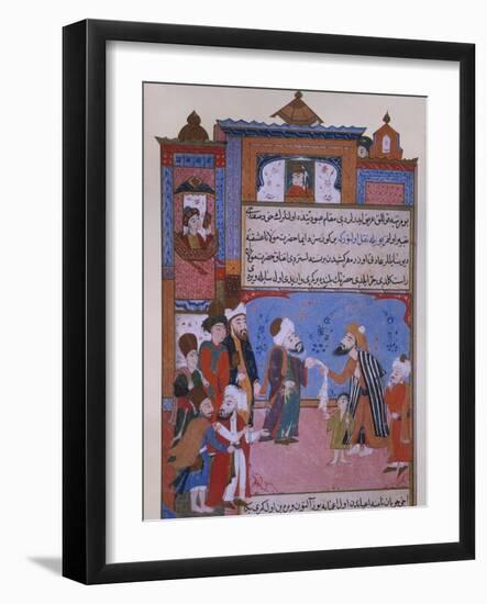 Rumi Offering his Belt to a Beggar, late 16th century-null-Framed Giclee Print