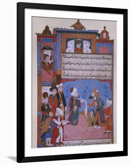 Rumi Offering his Belt to a Beggar, late 16th century-null-Framed Giclee Print