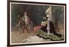 Rumpelstiltskin Visits the Baby He Hopes to Win-Warwick Goble-Framed Art Print