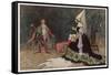 Rumpelstiltskin Visits the Baby He Hopes to Win-Warwick Goble-Framed Stretched Canvas