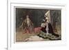 Rumpelstiltskin Visits the Baby He Hopes to Win-Warwick Goble-Framed Premium Giclee Print