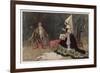 Rumpelstiltskin Visits the Baby He Hopes to Win-Warwick Goble-Framed Art Print