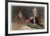 Rumpelstiltskin Visits the Baby He Hopes to Win-Warwick Goble-Framed Art Print