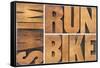 Run, Bike, Swim-PixelsAway-Framed Stretched Canvas