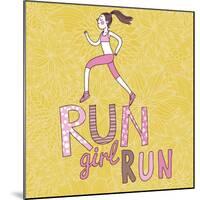 Run, Girl, Run. Cartoon Girl Running. Health Care Concept in Vector-smilewithjul-Mounted Art Print