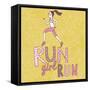 Run, Girl, Run. Cartoon Girl Running. Health Care Concept in Vector-smilewithjul-Framed Stretched Canvas