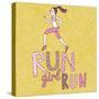 Run, Girl, Run. Cartoon Girl Running. Health Care Concept in Vector-smilewithjul-Stretched Canvas