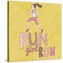 Run, Girl, Run. Cartoon Girl Running. Health Care Concept in Vector-smilewithjul-Stretched Canvas