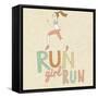 Run, Girl, Run. Cute Cartoon Girl Running. Health Care Concept in Vector-smilewithjul-Framed Stretched Canvas