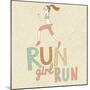 Run, Girl, Run. Cute Cartoon Girl Running. Health Care Concept in Vector-smilewithjul-Mounted Art Print